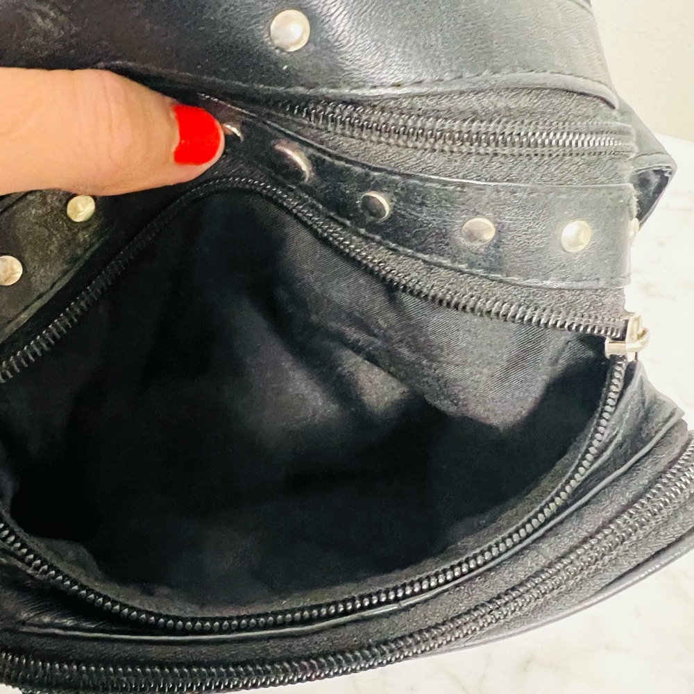 Black Leather Fanny Pack / Motorcycle Waist Bag with Studs - Picture 7 of 13